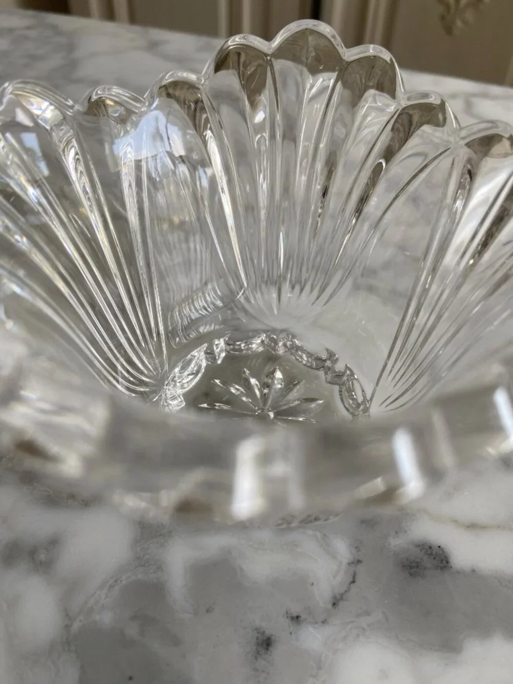 Vintage Clear Glass Tealight Candle Holder Scalloped Fluted Starburst Design